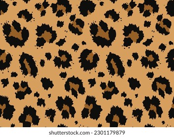
Animal print cat leopard seamless pattern on yellow background, texture with spots