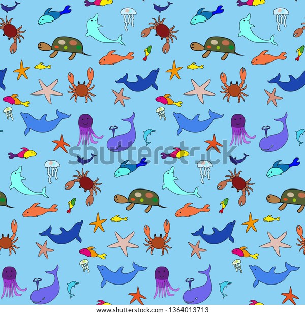 Animal Print Childs Drawing Cartoon Sea Stock Vector Royalty Free 1364013713