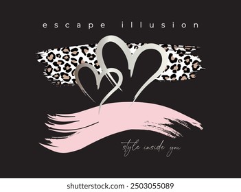 animal print design with hearts, vector. Design to print on a shirt, poster, banner, dedications. Lovely print for t-shirt