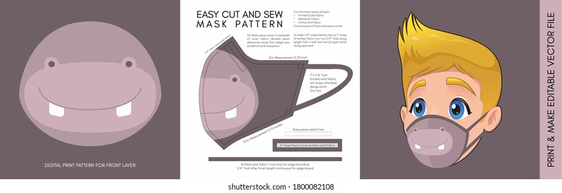 Animal Print Face Mask Pattern and Template for children. Suitable for the Back to School Season