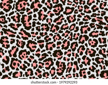 Animal Print With Hand Drawn Pink And Black Spots. Leopard Seamless Repeat Vector Patten For Fashion, Textiles, Fabric, Home Décor. Pink Leopard Print