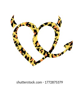 Animal print heart with two horns and a tail on white background