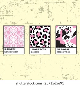 ANIMAL PRINT HEART TYPE AND LETTERING, SQUADE LEOPARD CALLIGRAPHY, GRUNGE BACKGROUND, PINK HEART, COFFE AND COLORFUL.