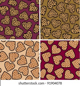 animal print hearts seamless background set