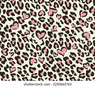 animal print leopard with heart vector seamless pattern for textile