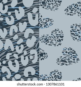 Animal print, leopard texture  over Hearts pattern