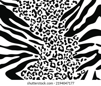 Animal print leopard zebra seamless trendy texture, modern vector pattern.