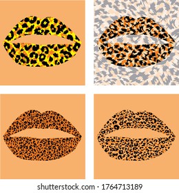conjunto de ilustraciones de labios de impresión animal