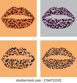 animal print lips illustrations set