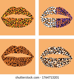 animal print lips illustrations set