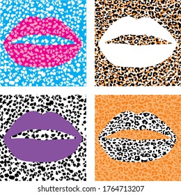 conjunto de ilustraciones de labios de impresión animal