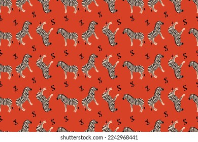 Animal print pattern. Seamless pattern with texture of Zebra skin. Repeating background for printing on fabric, textiles, home decor, design things. Vector illustration. 