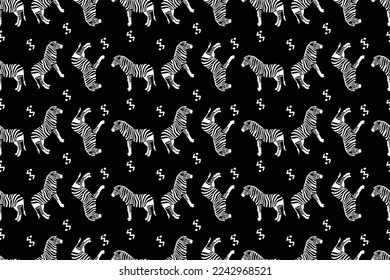 Animal print pattern. Seamless pattern with texture of Zebra skin. Repeating background for printing on fabric, textiles, home decor, design things. Vector illustration. 