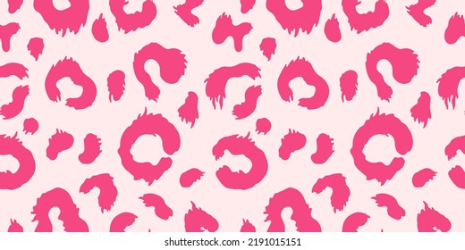 Animal print, pink leopard, vector seamless pattern in the style of doodles, hand drawn