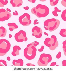 Animal print, pink leopard, vector seamless pattern in the style of doodles, hand drawn