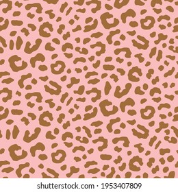 Animal Print Repeat Pattern. Organic Leopard Print With Brown Spots On Pink Background. Vector Seamless Patten.