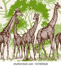 Animal print, safari wallpaper, giraffe in wilderness pattern