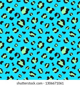 Animal print seamless pattern. Leopard skin texture. Fashion abstract background. Colorful trendy 80s style textile, fabric, apparel design.