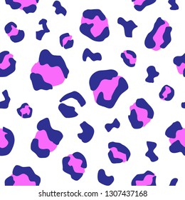 Animal print seamless pattern. Leopard skin texture. Fashion abstract background. Colorful trendy 80s style textile, fabric, apparel design.