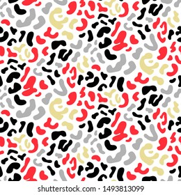 Animal print seamless pattern. Leopard skin texture. Fashion abstract background. Colorful trendy 80s style textile, fabric, apparel design.