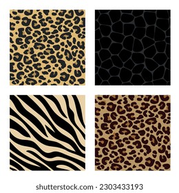 La impresión en animales se realiza sin problemas. Colección de máscaras de impresión. Cebra, Leopardo, Serpiente, Jaguar. Ilustración vectorial plana