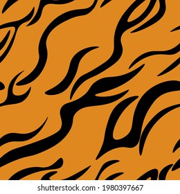 animal print seamless pattern, animal skin tiger vector background black stripes on orange vector illustration