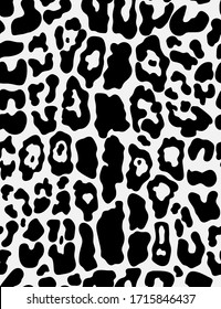 Animal print seamless vector pattern. Leopard print with black big spots on white background. Surface pattern print for interior design, textiles, fashion.