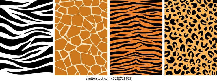Animal print set. Collection of zebra, giraffe, tiger and leopard pattern.