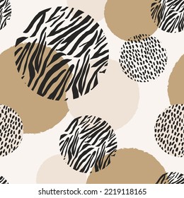 Animal print skin abstract vector hand-drawn seamles patterns with circles for textile design, paper, fabrics, digital, craft and ither design purposes