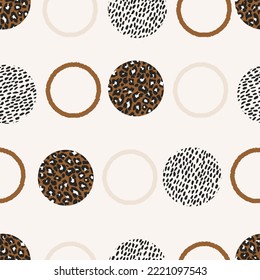 Animal print skin abstract vector hand-drawn seamless patterns with circles for textile design, paper, fabrics, digital, craft and other design purposes