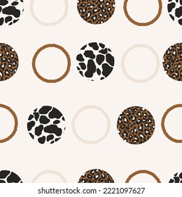Animal print skin abstract vector hand-drawn seamles patterns with circles for textile design, paper, fabrics, digital, craft and ither design purposes