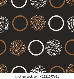 Animal print skin abstract vector hand-drawn seamles patterns with circles for textile design, paper, fabrics, digital, craft and ither design purposes