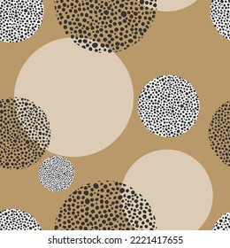 Animal print skin abstract vector hand-drawn seamles patterns with circles for textile design, paper, fabrics, digital, craft and ither design purposes