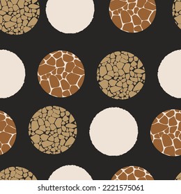 Animal print skin abstract vector hand-drawn seamles patterns with circles for textile design, paper, fabrics, digital, craft and ither design purposes