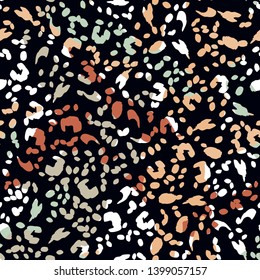 Animal print skin of leopard, cheetah tropical seamless pattern. Camouflage endless background with imitation of spots leopard skins