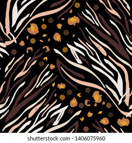 Animal print skin of leopard, cheetah tropical seamless pattern. Camouflage endless background with imitation of spots leopard skins