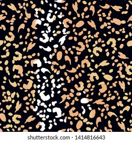 Animal print skin of leopard, cheetah tropical seamless pattern. Camouflage endless background with imitation of spots leopard skins