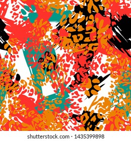 Animal print skin of leopard, cheetah tropical seamless pattern. Camouflage endless background with imitation of spots leopard skins