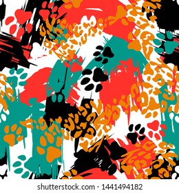 Animal print skin of leopard, cheetah tropical seamless pattern. Camouflage endless background with imitation of spots leopard skins