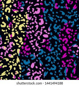 Animal print skin of leopard, cheetah tropical seamless pattern. Camouflage endless background with imitation of spots leopard skins