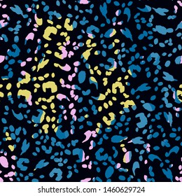 Animal print skin of leopard, cheetah tropical seamless pattern. Camouflage endless background with imitation of spots leopard skins