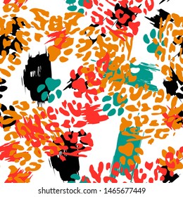 Animal print skin of leopard, cheetah tropical seamless pattern. Camouflage endless background with imitation of spots leopard skins