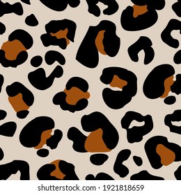 Animal print skin seamless pattern. Leopard spotted fur imitation in cartoon style. Creative rounded rosettes background. Digital art. Trendy vector illustration for surface wrapping, fabric design