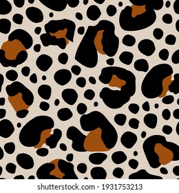 Animal print skin seamless pattern. Leopard spotted fur imitation in cartoon style. Creative rounded rosettes background. Digital art. Trendy vector illustration for surface wrapping, fabric design