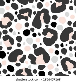 Animal print skin seamless pattern. Leopard spotted fur imitation in cartoon style. Creative rounded rosettes background. Digital art. Trendy vector illustration for surface wrapping, fabric design