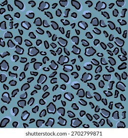 Animal print spotted background, repeating seamless pattern  on blue background: space for text, leopard skin pattern for fabric ,textile, fashion