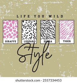 ANIMAL PRINT SQUARE PINK AND BLACK WITH TYPE AND GRUNGE BACKGROUND