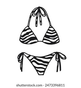 Animal print two-piece swimsuit illustration. Swimwear vector icon isolated on white background