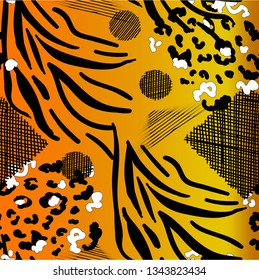 Animal print vector seamless background. Tiger colored hand drawn illustration. 