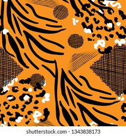 Animal print vector seamless background. colored hand drawn illustration. 